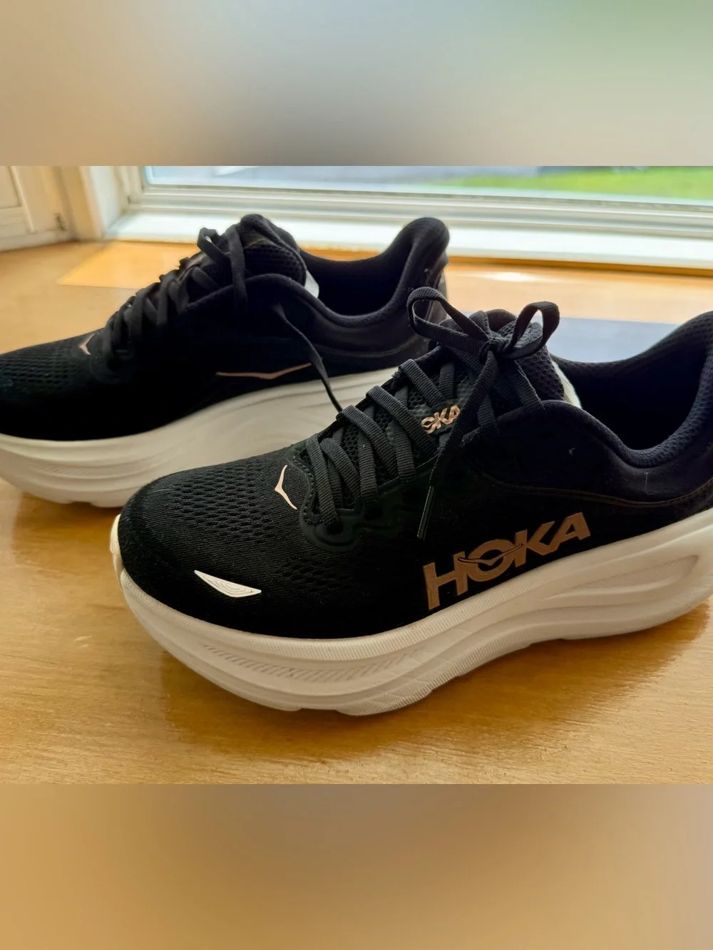 Hoka Women’s Black and White Bondi 9 Running Shoes
